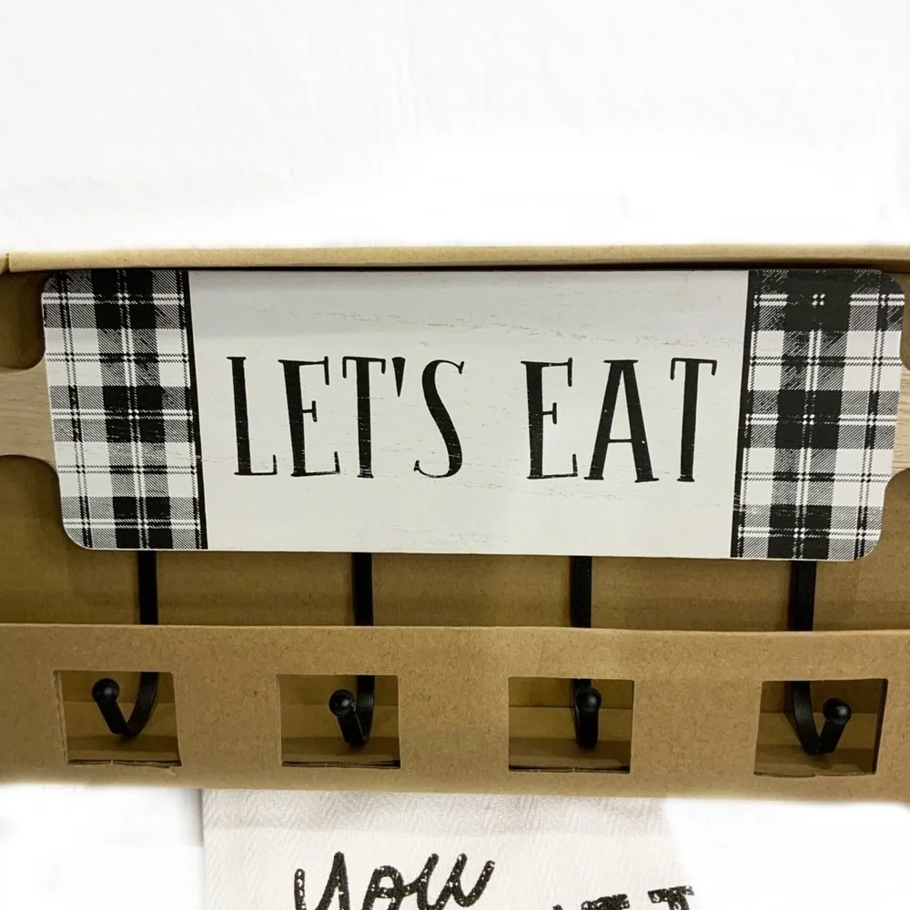 Hanging Hook Rack Multi Use Rack Black White Buffalo Check Plaid 7 in X 17 in